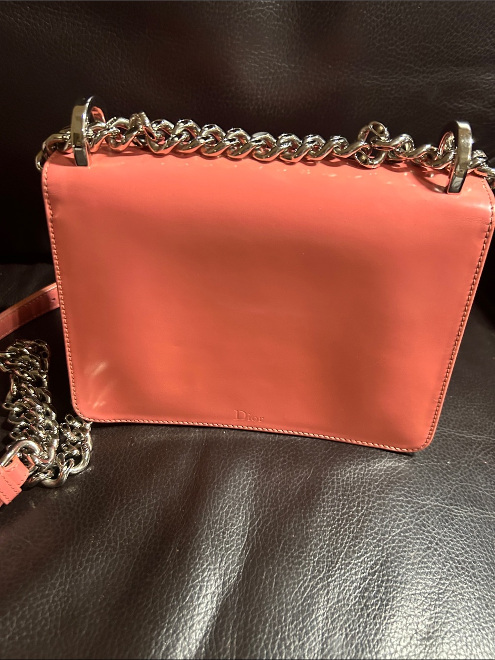 Dior Coral Pink Leather Crossbody with Silver Chain - Picture 2 of 8
